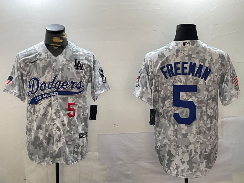 Men Los Angeles Dodgers 5 Freeman Camo Joint Name 2024 Nike MLB Jersey style 3
